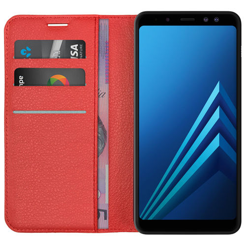 Leather Wallet Case & Card Holder Pouch for Samsung Galaxy A8 (2018) - Red